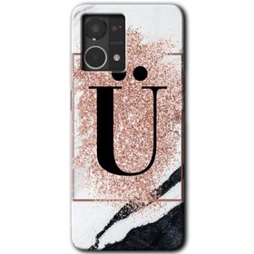 Oppo Reno 7 4G Pembe Mermer Desenli Ü Harfi Baskılı Uyumlu Silikon Kılıf