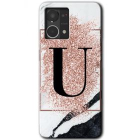 Oppo Reno 7 4G Pembe Mermer Desenli Ü Harfi Baskılı Uyumlu Silikon Kılıf