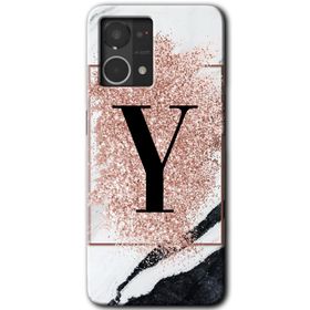Oppo Reno 7 4G Pembe Mermer Desenli Y Harfi Baskılı Uyumlu Silikon Kılıf