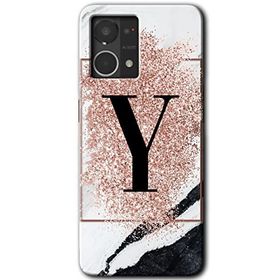 Oppo Reno 7 4G Pembe Mermer Desenli Y Harfi Baskılı Uyumlu Silikon Kılıf