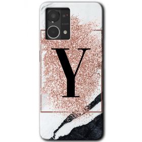 Oppo Reno 7 4G Pembe Mermer Desenli Y Harfi Baskılı Uyumlu Silikon Kılıf