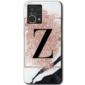 Oppo Reno 7 4G Pembe Mermer Desenli Z Harfi Baskılı Uyumlu Silikon Kılıf