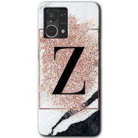 Oppo Reno 7 4G Pembe Mermer Desenli Z Harfi Baskılı Uyumlu Silikon Kılıf