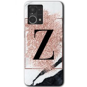 Oppo Reno 7 4G Pembe Mermer Desenli Z Harfi Baskılı Uyumlu Silikon Kılıf