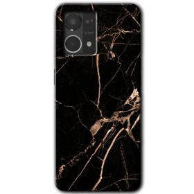 Oppo Reno 7 4G Siyah Gold Mermer Baskılı Uyumlu Silikon Kılıf