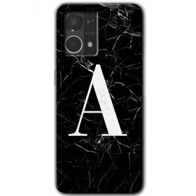 Oppo Reno 7 4G Siyah Mermer Desenli A Harfi Baskılı Uyumlu Silikon Kılıf