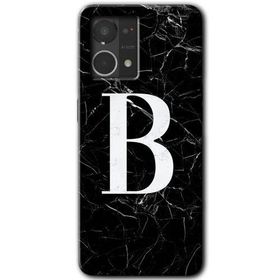 Oppo Reno 7 4G Siyah Mermer Desenli B Harfi Baskılı Uyumlu Silikon Kılıf