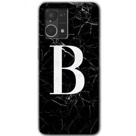 Oppo Reno 7 4G Siyah Mermer Desenli B Harfi Baskılı Uyumlu Silikon Kılıf