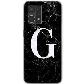 Oppo Reno 7 4G Siyah Mermer Desenli G Harfi Baskılı Uyumlu Silikon Kılıf