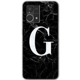 Oppo Reno 7 4G Siyah Mermer Desenli G Harfi Baskılı Uyumlu Silikon Kılıf