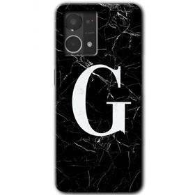 Oppo Reno 7 4G Siyah Mermer Desenli G Harfi Baskılı Uyumlu Silikon Kılıf