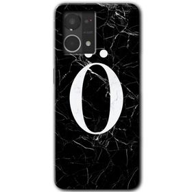 Oppo Reno 7 4G Siyah Mermer Desenli O Harfi Baskılı Uyumlu Silikon Kılıf