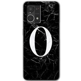 Oppo Reno 7 4G Siyah Mermer Desenli O Harfi Baskılı Uyumlu Silikon Kılıf