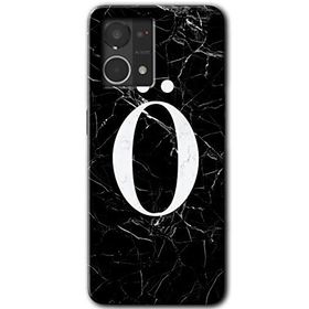 Oppo Reno 7 4G Siyah Mermer Desenli O Harfi Baskılı Uyumlu Silikon Kılıf