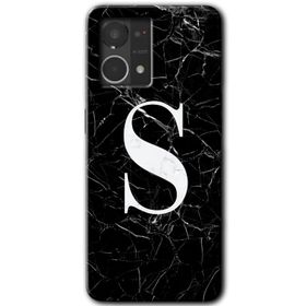 Oppo Reno 7 4G Siyah Mermer Desenli O Harfi Baskılı Uyumlu Silikon Kılıf