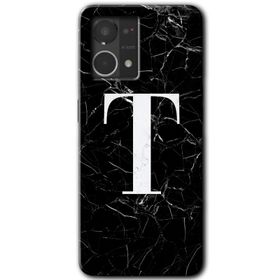 Oppo Reno 7 4G Siyah Mermer Desenli O Harfi Baskılı Uyumlu Silikon Kılıf