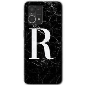Oppo Reno 7 4G Siyah Mermer Desenli O Harfi Baskılı Uyumlu Silikon Kılıf
