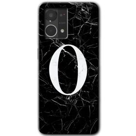 Oppo Reno 7 4G Siyah Mermer Desenli O Harfi Baskılı Uyumlu Silikon Kılıf