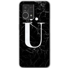 Oppo Reno 7 4G Siyah Mermer Desenli O Harfi Baskılı Uyumlu Silikon Kılıf