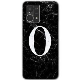 Oppo Reno 7 4G Siyah Mermer Desenli O Harfi Baskılı Uyumlu Silikon Kılıf