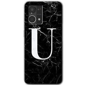 Oppo Reno 7 4G Siyah Mermer Desenli U Harfi Baskılı Uyumlu Silikon Kılıf
