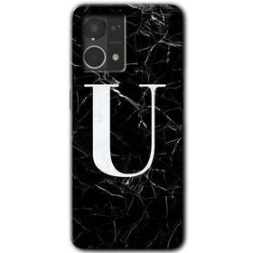 Oppo Reno 7 4G Siyah Mermer Desenli U Harfi Baskılı Uyumlu Silikon Kılıf