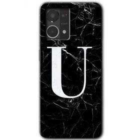 Oppo Reno 7 4G Siyah Mermer Desenli U Harfi Baskılı Uyumlu Silikon Kılıf