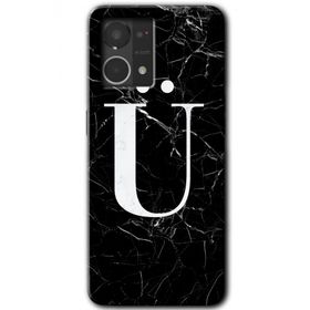 Oppo Reno 7 4G Siyah Mermer Desenli U Harfi Baskılı Uyumlu Silikon Kılıf
