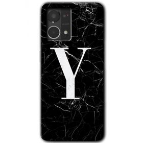Oppo Reno 7 4G Siyah Mermer Desenli Y Harfi Baskılı Uyumlu Silikon Kılıf