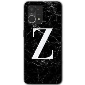 Oppo Reno 7 4G Siyah Mermer Desenli Z Harfi Baskılı Uyumlu Silikon Kılıf