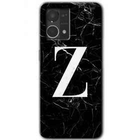 Oppo Reno 7 4G Siyah Mermer Desenli Z Harfi Baskılı Uyumlu Silikon Kılıf