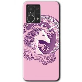 Oppo Reno 7 4G Unicorn Pembe Baskılı Uyumlu Silikon Kılıf