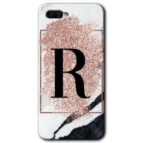 Oppo RX 17 Neo Pembe Mermer Desenli R Harfi Baskılı Uyumlu Silikon Kılıf