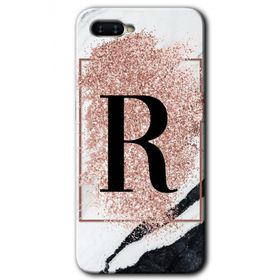 Oppo RX 17 Neo Pembe Mermer Desenli R Harfi Baskılı Uyumlu Silikon Kılıf