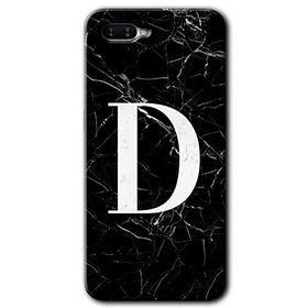 Oppo RX 17 Neo Siyah Mermer Desenli D Harfi Baskılı Uyumlu Silikon Kılıf