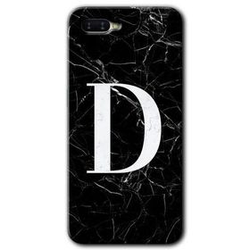 Oppo RX 17 Neo Siyah Mermer Desenli D Harfi Baskılı Uyumlu Silikon Kılıf