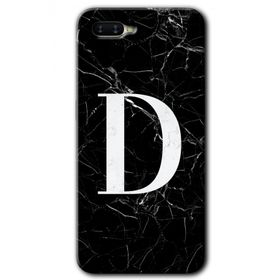 Oppo RX 17 Neo Siyah Mermer Desenli D Harfi Baskılı Uyumlu Silikon Kılıf