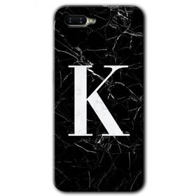 Oppo RX 17 Neo Siyah Mermer Desenli K Harfi Baskılı Uyumlu Silikon Kılıf