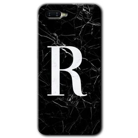Oppo RX 17 Neo Siyah Mermer Desenli R Harfi Baskılı Uyumlu Silikon Kılıf