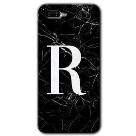 Oppo RX 17 Neo Siyah Mermer Desenli R Harfi Baskılı Uyumlu Silikon Kılıf
