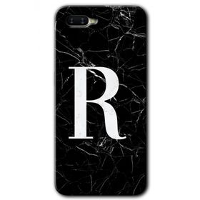 Oppo RX 17 Neo Siyah Mermer Desenli R Harfi Baskılı Uyumlu Silikon Kılıf