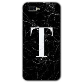 Oppo RX 17 Neo Siyah Mermer Desenli T Harfi Baskılı Uyumlu Silikon Kılıf