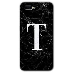 Oppo RX 17 Neo Siyah Mermer Desenli T Harfi Baskılı Uyumlu Silikon Kılıf