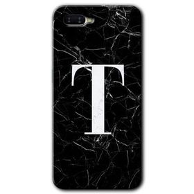 Oppo RX 17 Neo Siyah Mermer Desenli T Harfi Baskılı Uyumlu Silikon Kılıf