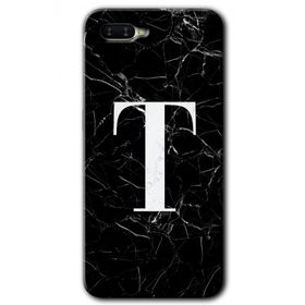 Oppo RX 17 Neo Siyah Mermer Desenli T Harfi Baskılı Uyumlu Silikon Kılıf
