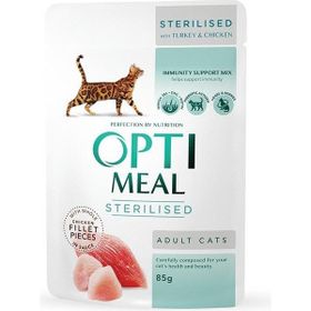 Optimeal 85 gr Sterilised Hindili ve Tavuklu Kısırlaştırılmış Kedi Konservesi