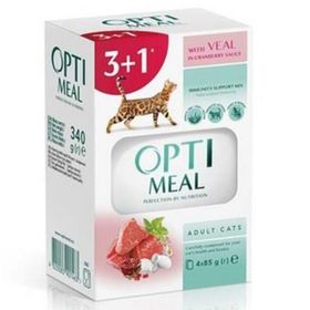 Optimeal Dana Etli Kızılcık Soslu 4 x 85 gr Yetişkin Kedi Maması
