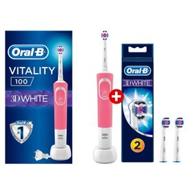 Oral-B D100 3D White Pembe Vitality Şarjlı Diş Fırçası + 2'li Yedek Başlık