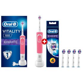Oral-B D100 3D White Pembe Vitality Şarjlı Diş Fırçası + 4'lü Yedek Başlık