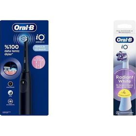 Oral-B iO 2 Şarjlı Gece Siyahı Diş Fırçası+iO Radiant White Beyaz 4 Adet Diş Fırçası Yedek Başlığı